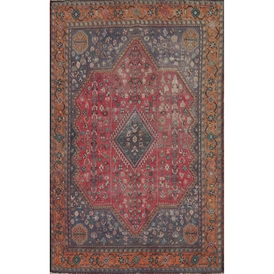 Geometric Joshaghan Persian Vintage Rug Hand-Knotted Wool Carpet - 6'7"x 9'10"