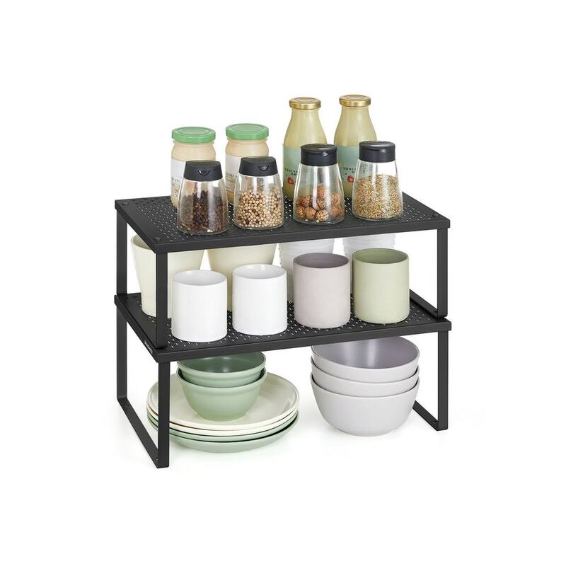 Set of 2 Stackable and Expandable Metal Kitchen Counter Shelves for Small Appliances or Spices