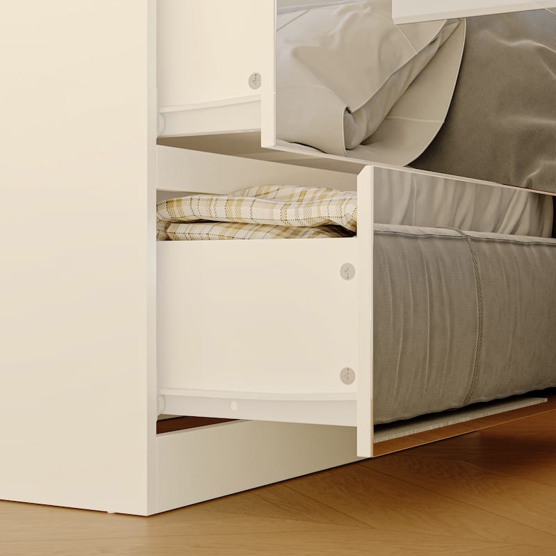 Modern Mirrored Wardrobe Armoire with Hanging Rod White Bedroom Storage Cabinet, Freestanding Closet Organizer