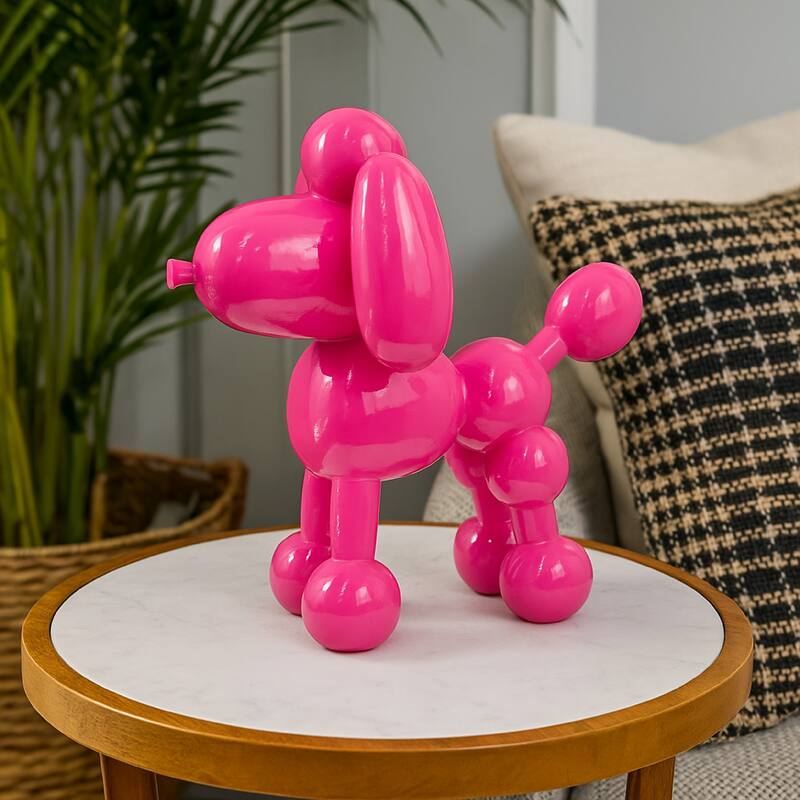 Balloon Dog Accent Decor, Bright Pink Resin, Intricate Details 12 Inch