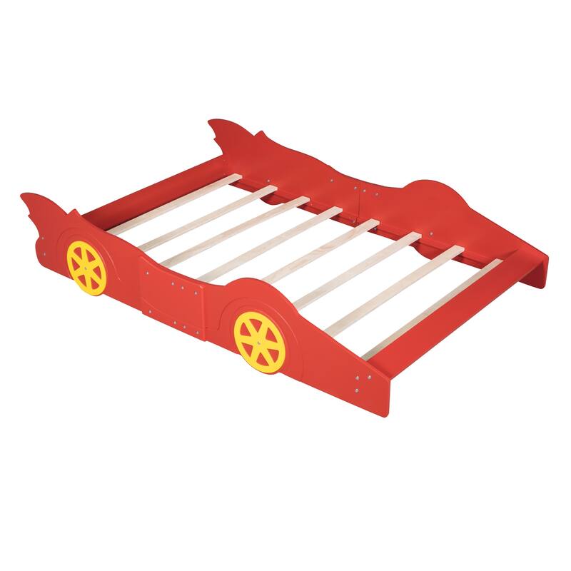 Full Size Race Car Platform Bed with Wheels in Red, Black, or Blue