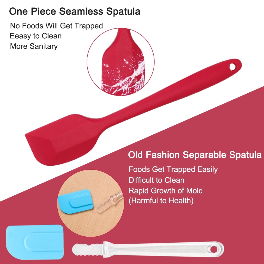 BIWHALE silicone spatula set, heat resistant kitchen spatulas for non-stick  cooking and baking, seamless one piece design, flexible s