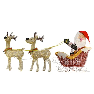 Santa and Reindeer Assortment with LED Lights - Red - 33 in