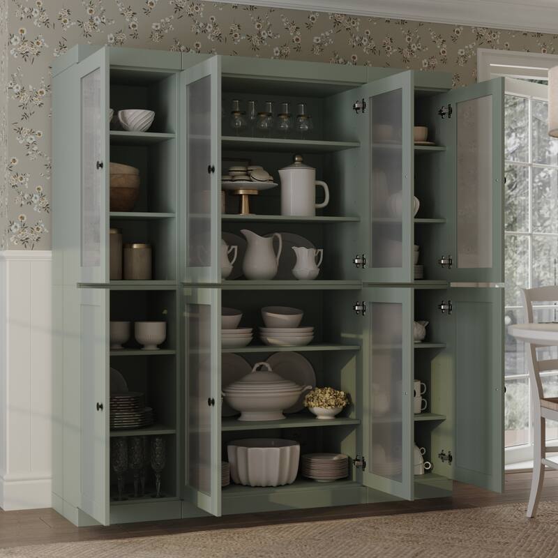 Palace Imports 100% Solid Wood 65" Pantry Cabinet with Frosted Glass, Shaker Doors and Adjustable Shelves