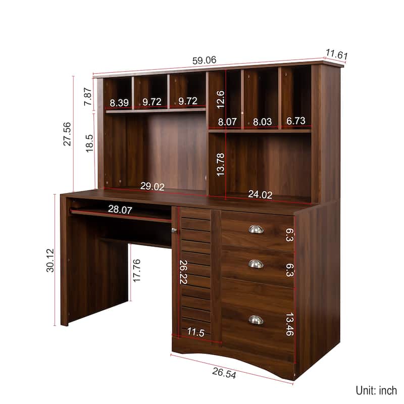 Antiqued White Home Office Desk with Hutch‌