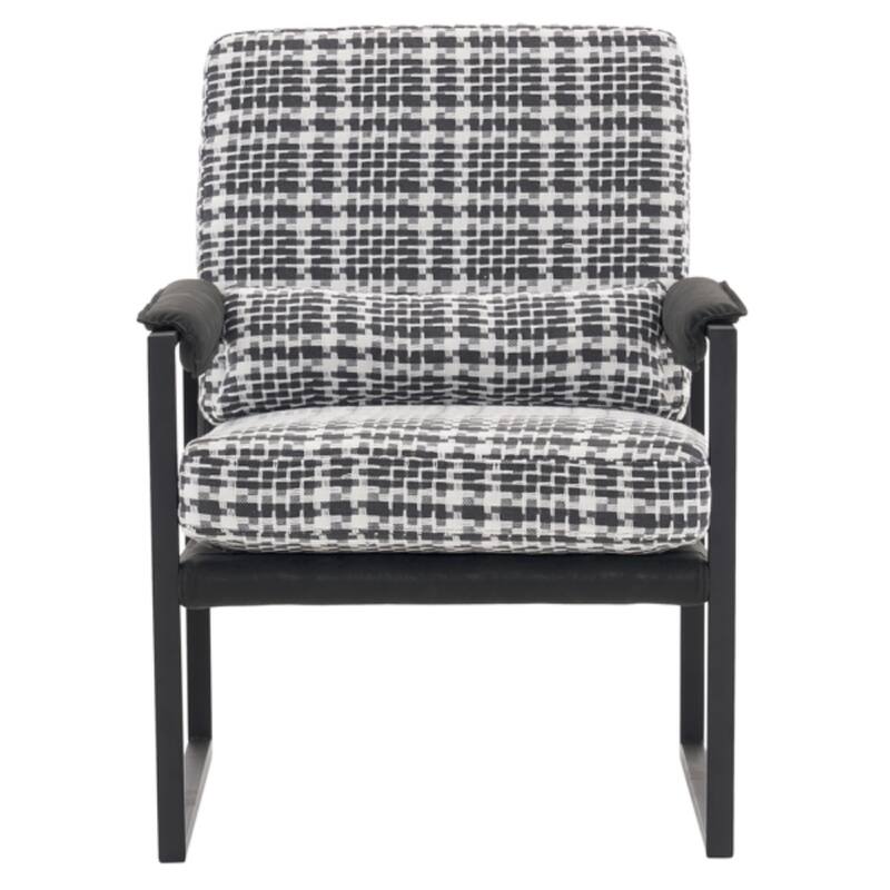 Single Iron Frame Chair Soft Bag Armrest Frame Honeycomb Leather Indoor Leisure Chair - 24.8 x 31.5 x 35.04