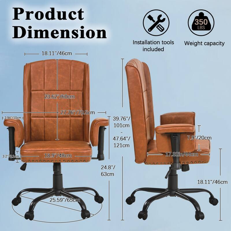 Pu Leather Home Office Desk Chair Adjustable Desk Chair Office Chair Computer Chair Ergonomic Mid Back with 360°Swivel