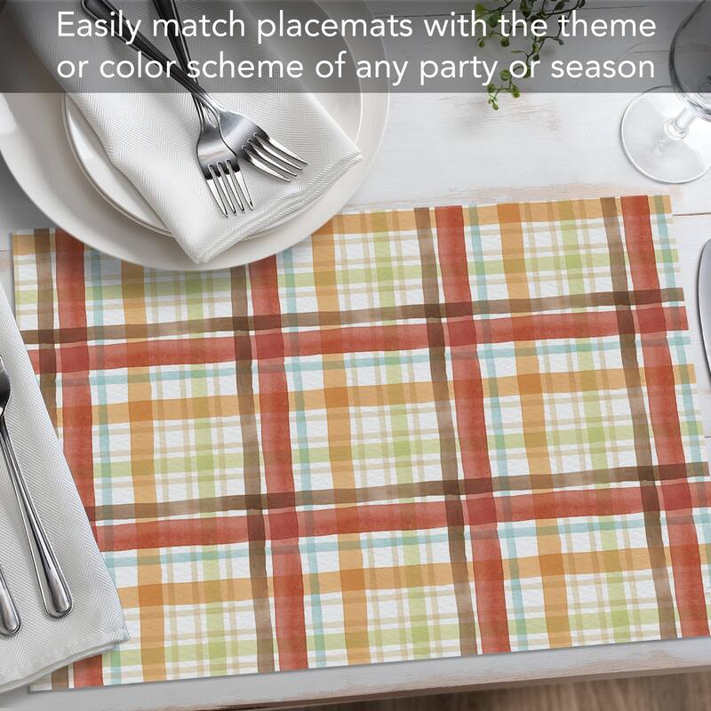 Autumn Plaid 24 Sheet Reusable Premium Paper Stock Placemats in Resealable Storage Bag Made in The USA 17" x 11"