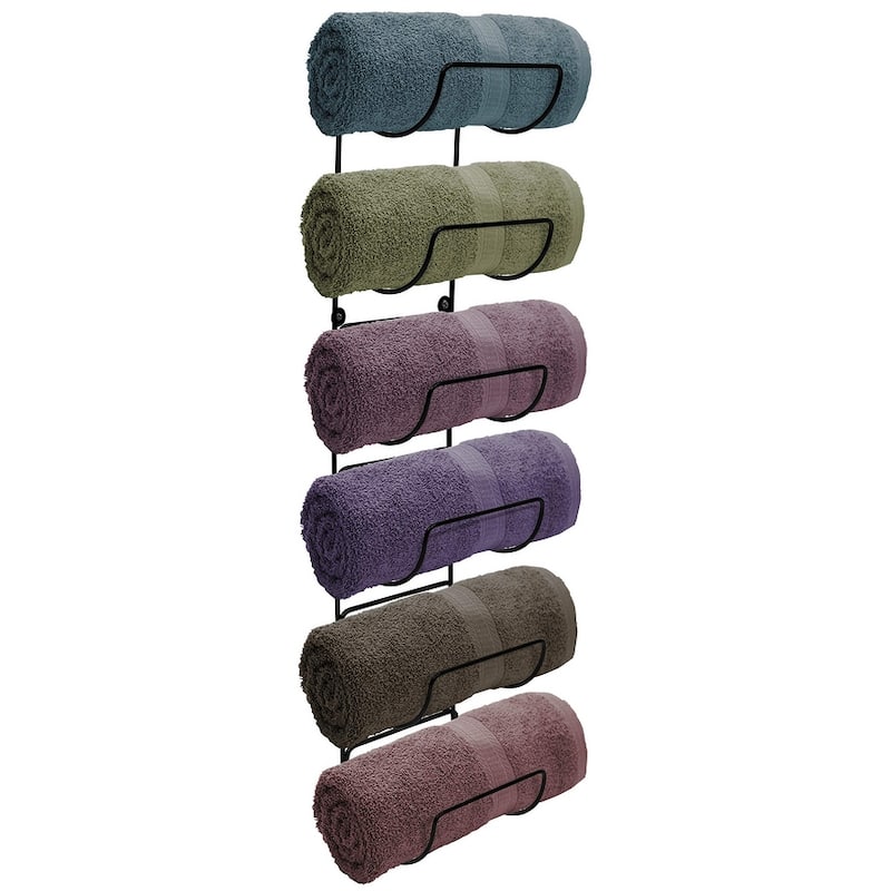 Six Level Bathroom Towel Rack Holder and Organizer - Black - Black