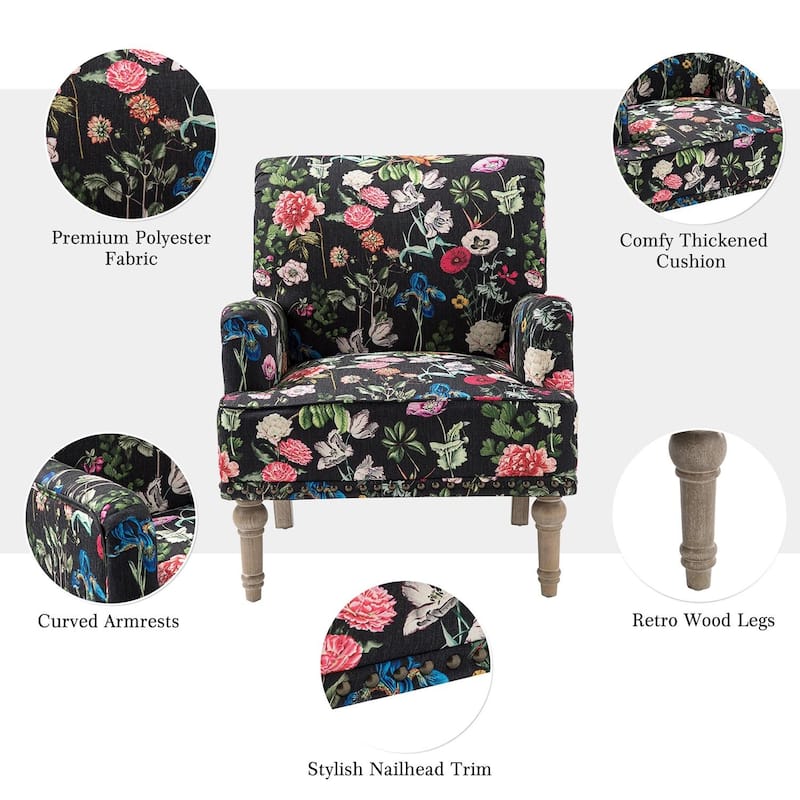Geltrude Traditonal Floral Fabric Design Upholstered Accent Armchair with Turned Legs by HULALA HOME