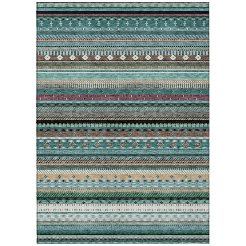 Machine Washable Indoor/Outdoor Boho Stripes Chantille Rug