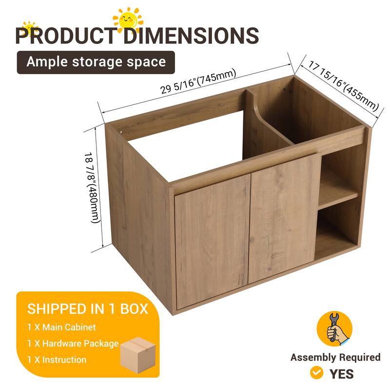 Beingnext 24"/30" Single Bathroom Vanity with Sink, Floating Bathroom Vanity with Soft Close Door and Shelf