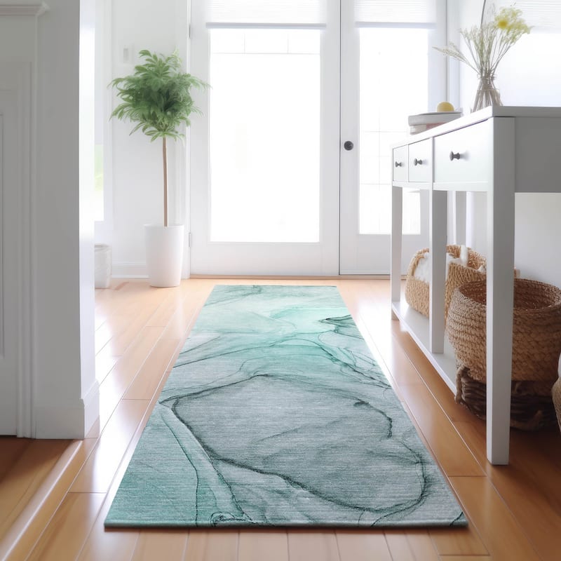 Premium Washable Super Soft Abstract Contemporary Mayfield Rug - Teal - 2' 3" x 7' 6" - Runner