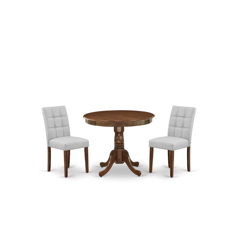 East West Furniture Dining Table Set Contains a Round Kitchen Table and Chairs, Antique Walnut (Pieces Options)