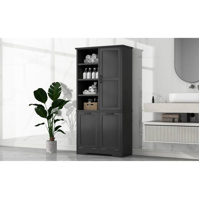 Roomfitters 68" Tall Bathroom Storage Cabinet with Dual Tilt-Out Laundry Hampers