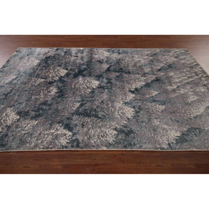 Greys Abstract Indian Area Rug Hand-Knotted Wool Carpet - 5'11"x 9'1"