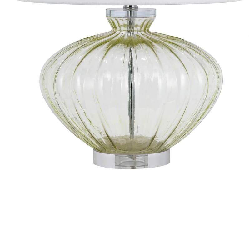 23 Inch Table Lamp Set of 2, Round Crystal Base, White Fabric Shade