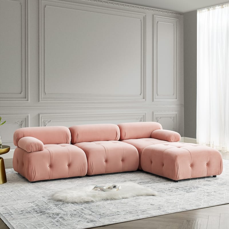 Roomfitters Modular Sectional Sofa with Button Tufting, DIY L-Shape Design and Reversible Ottoman