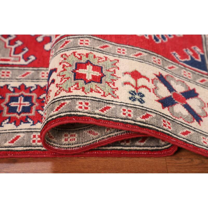 Traditional Red Kazak Rug Hand-Knotted Oriental Wool Carpet - 5'0" x 6'7"