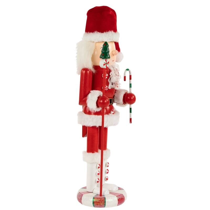 13.75" Red White Peppermint Twist Mrs. Claus Wood Christmas Nutcracker