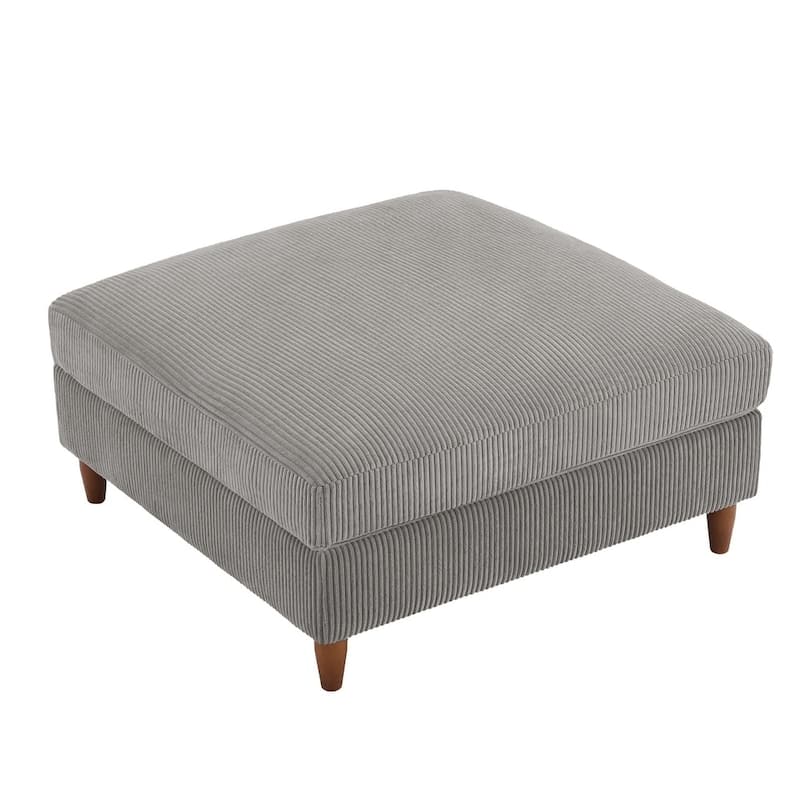 Modern Square Corduroy Upholstered Ottoman With Wood Leg