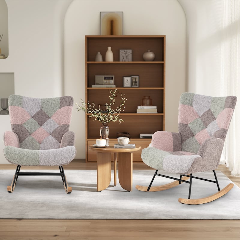 Gymax Nursery Rocking Chair Upholstered Boucle Fabric Nursing Armchair