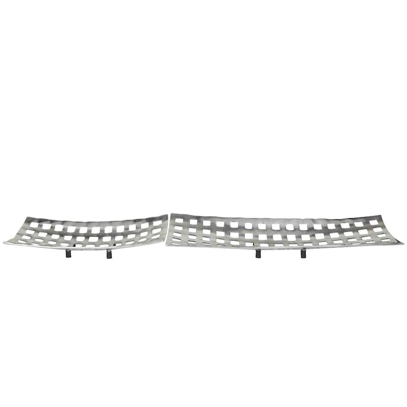 Aluminum Metal Tray with Grid Design - Set of 2 Silver - Roche River Decor - 9"W x 24"L x 3"H