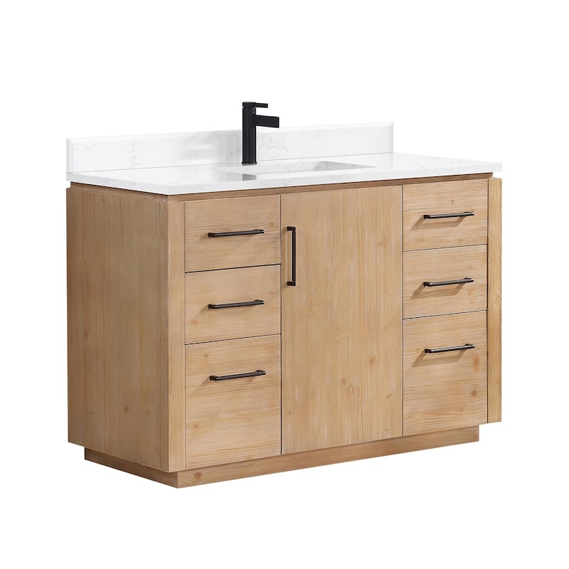 San Single Bath Vanity with Composite Stone Top without Mirror - 48in. - Fir Wood Brown