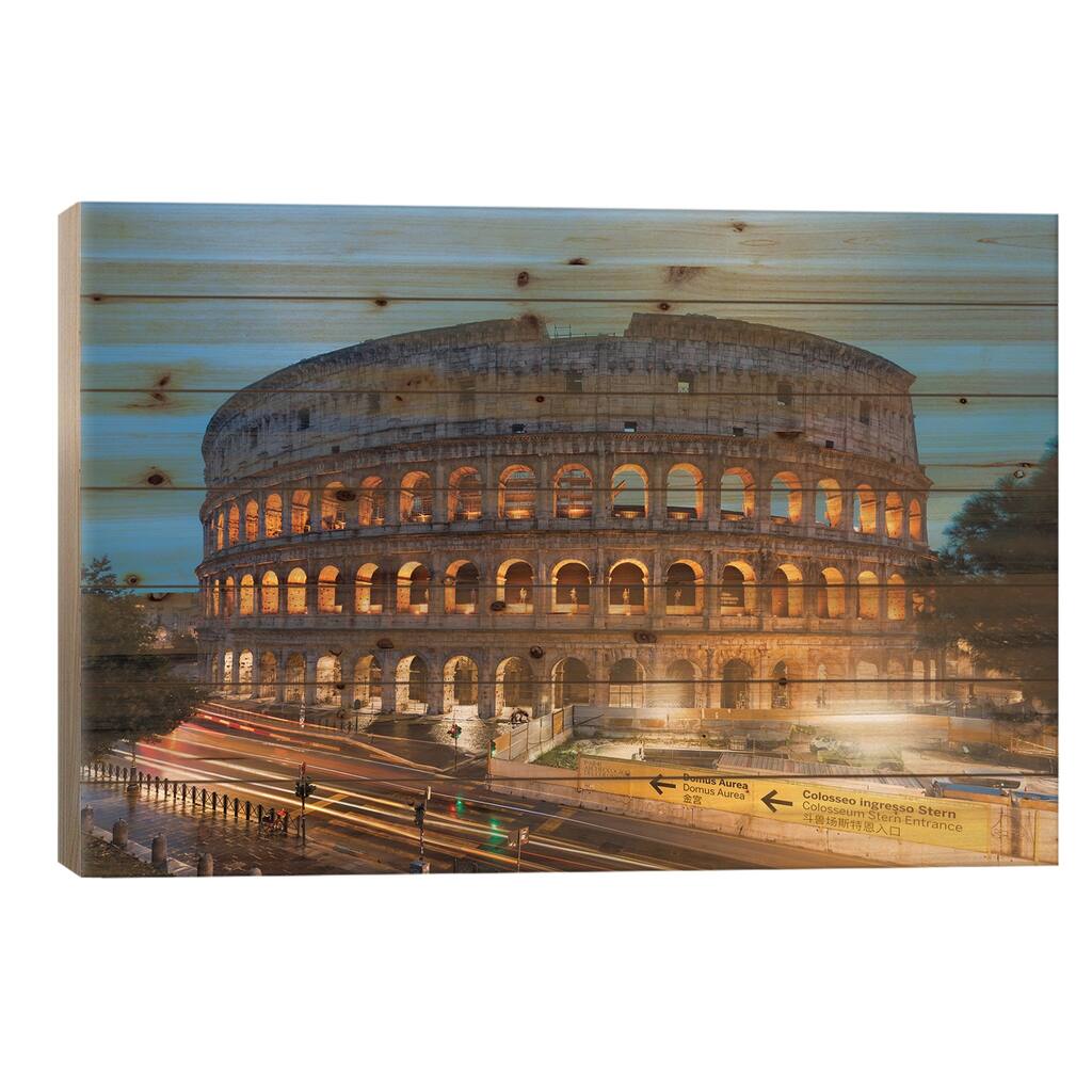 Night At The Colosseum III Print On Wood by Matteo Colombo - Multi-Color