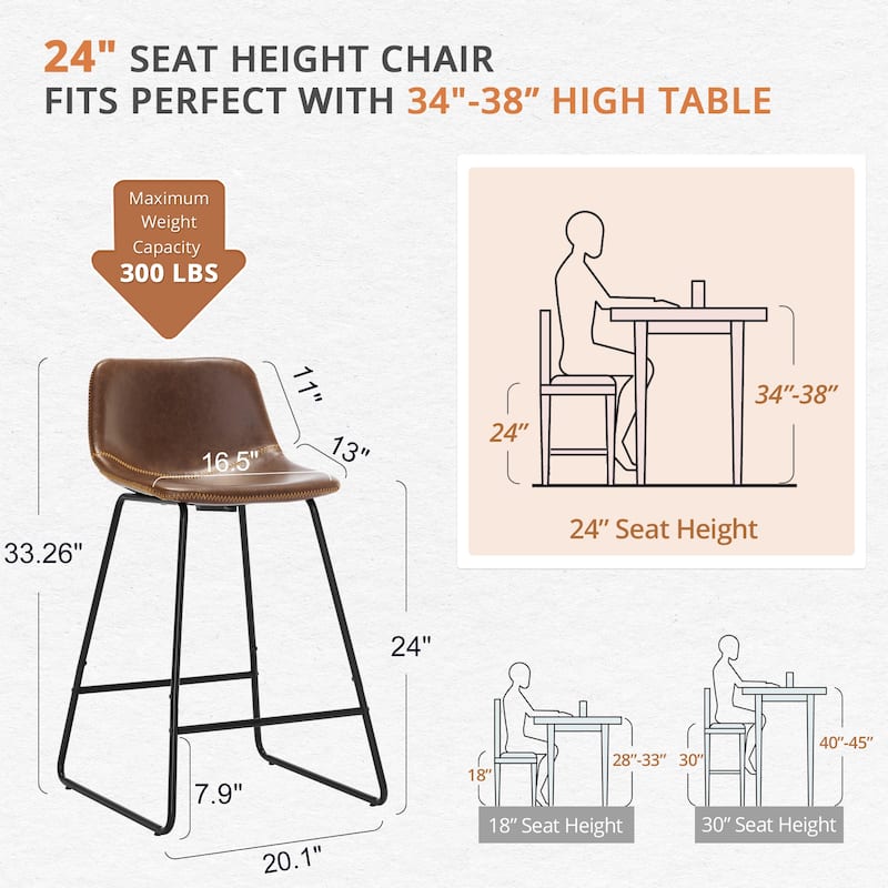 LUE BONA Modern Faux Leather Metal Frame Counter Height Bar Stools (Set of 4)