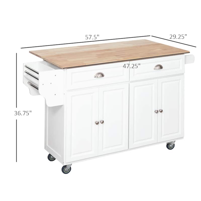Kitchen Island Cart on Wheels, Wood Drop Leaf Breakfast Bar, Rolling Island Cart with Adjustable Shelves, 4-Door & 2 Drawers