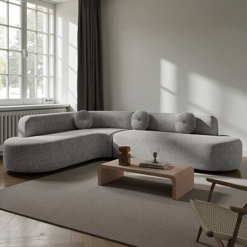 122" Extra Large Curved Sectional Sofa Soft Upholstery with 3 Round Cushions High-Resilience Foam Modern Living Room Couch