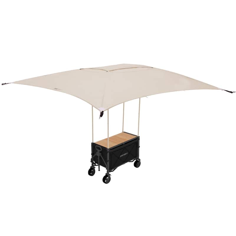 Foldable Camping Cart with Adjustable Handle, Bamboo Tabletop, Foldable storage, and Waterproof Oxford Canopy