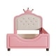preview thumbnail 6 of 7, Adorable Princess Pink Twin Size Upholstered Daybed with Button Tufted Crown Headboard, Low Profile Platform Bed for Kids
