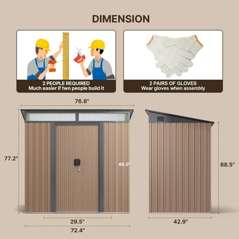 6' x 4' / 8' x 6' Outdoor Storage Shed, Galvanized Metal Garden Shed with Double Lockable Doors