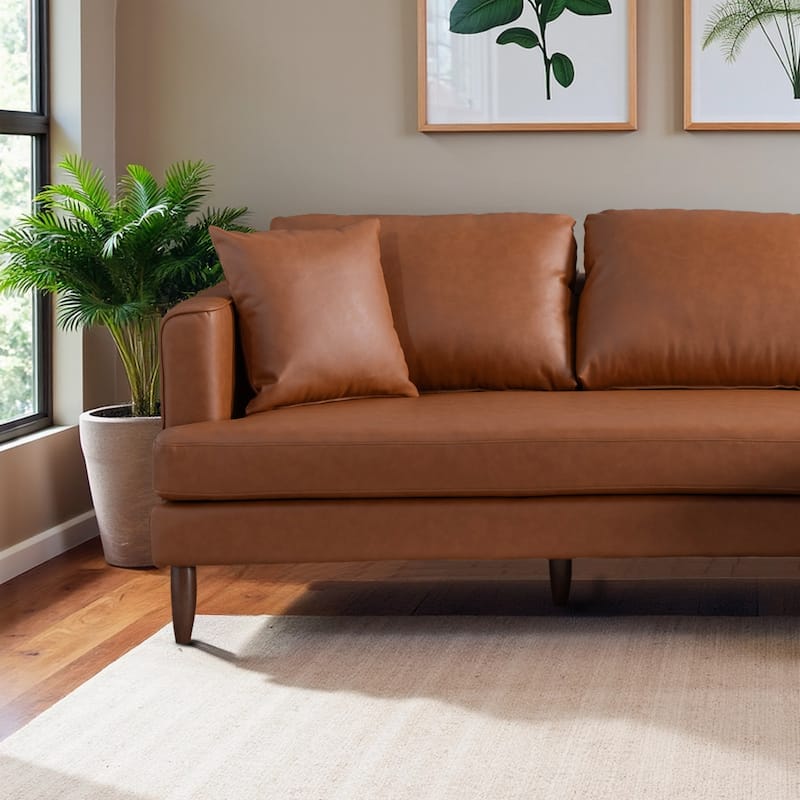 Diana Mid-Century Modern L-Shaped Pillow Back Leather Sectional Sofa
