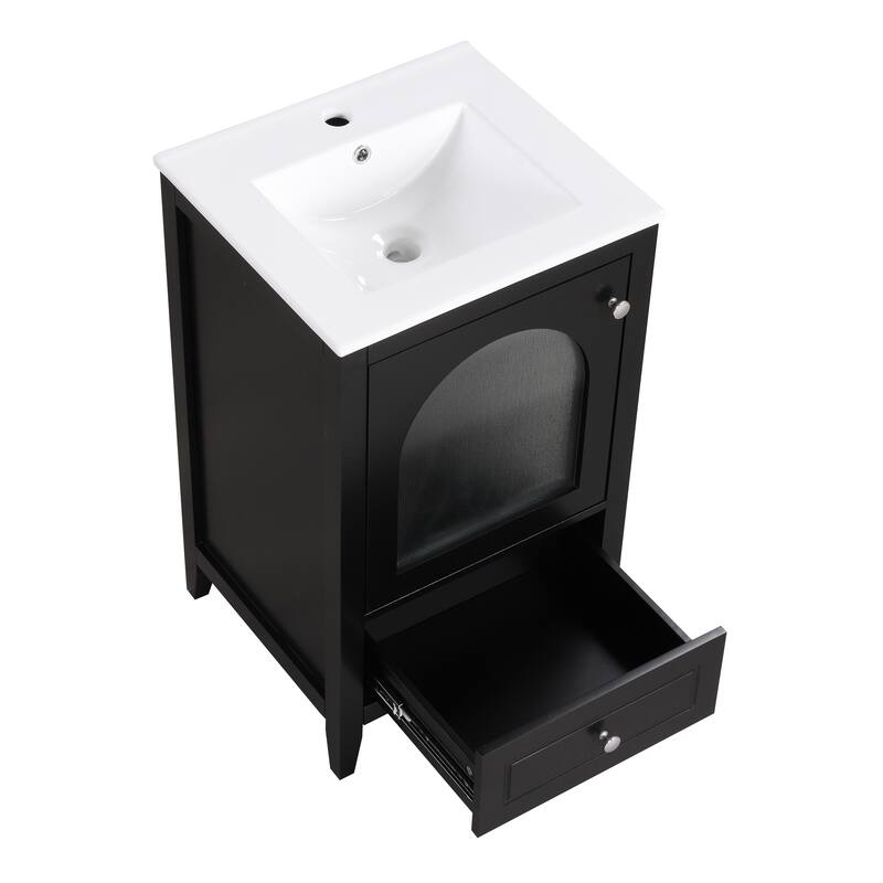 20" Vanity for Bathroom with Storage Cabinet, Soft Closing Glass Door, Sink, Drawer and Silver Metal Knobs
