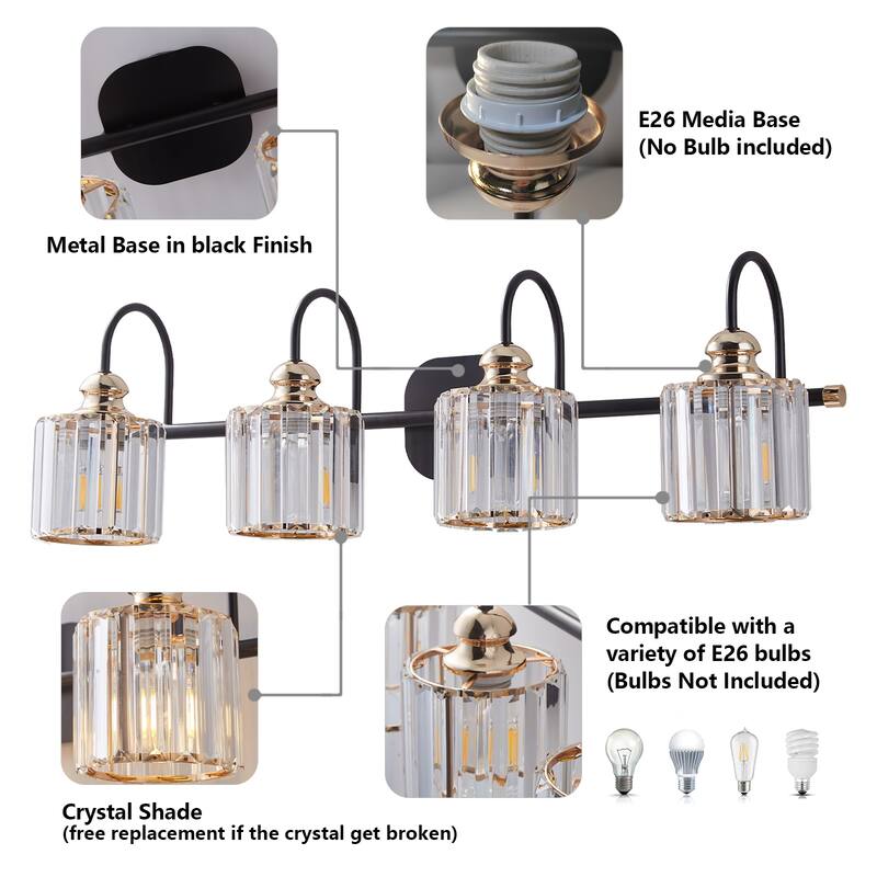 ExBrite Modern Rose Gold Dimmable Bathroom Crystal Vanity Lights