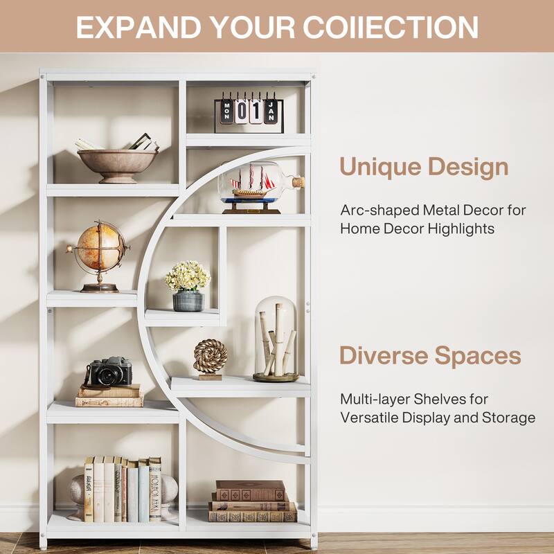 Bookshelf Industrial 5 Tier Etagere Bookcase, Freestanding Tall Bookshelves