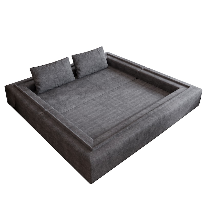 Folding Memory Foam Sleeper Sofa Bed Chenille Floor Couch Convertible into Sleeping Mattress with Rectangle Pillow and Cushions