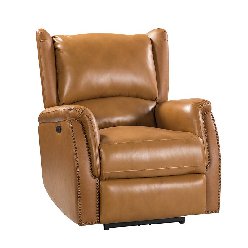 Eliseo Genuine Leather Power Recliner with USB Port and Wingback Design