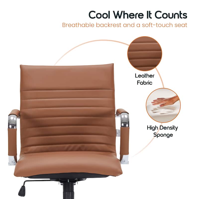 Harris Ergonomic Mid-Back Leather Office Chair with Metal Frame, Adjustable Height, Tilt Lock, and Swivel for Home Office