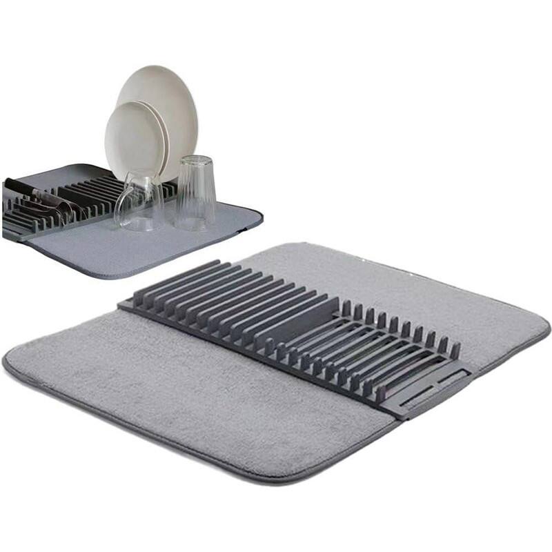 2pcs Rack and Microfiber Dish Drying Mat