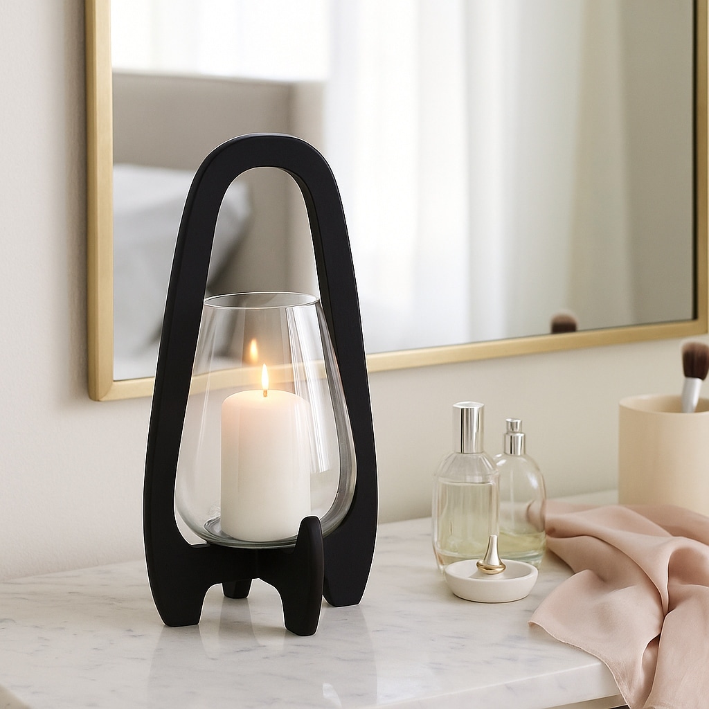 Glass Hurricane Lantern with Wood Handle - Black, 15 in. - 15.0"