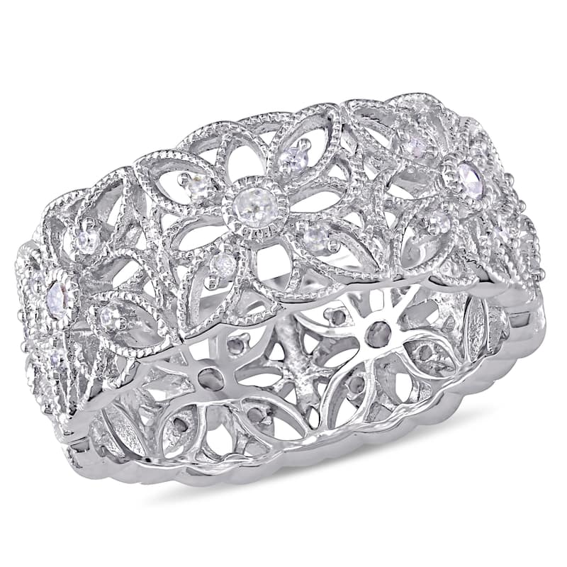 Miadora 1/3ct TDW Diamond Vintage Filigree Ring in Sterling Silver