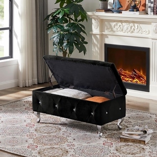 Velvet Upholstered Storage Ottoman Bench With Metal Legs - Bed Bath ...