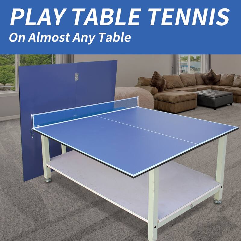 108”L x 60”W Blue Foldable Table Tennis Conversion Top with Net and EVA Foam Pads - 108”L x 60”W