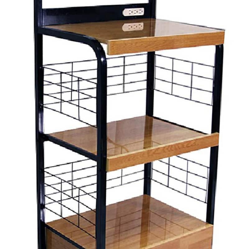 Wood and Metal Frame Microwave Cart with Power Outlet, Black and Brown