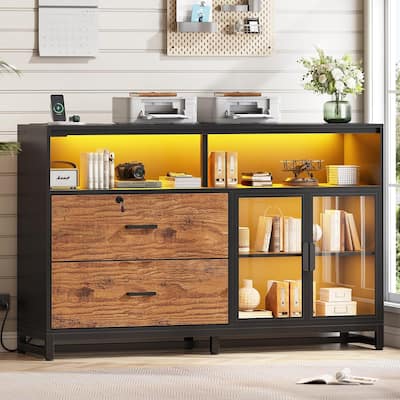 59" LED File Cabinet 2 Drawers Filing Cabinets Legal/Letter/A4 File
