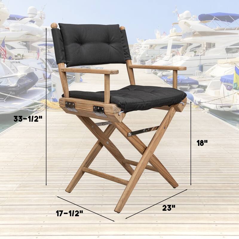Solid Teak Director's Chair with Cushion Seat Covers - Sanded Finish